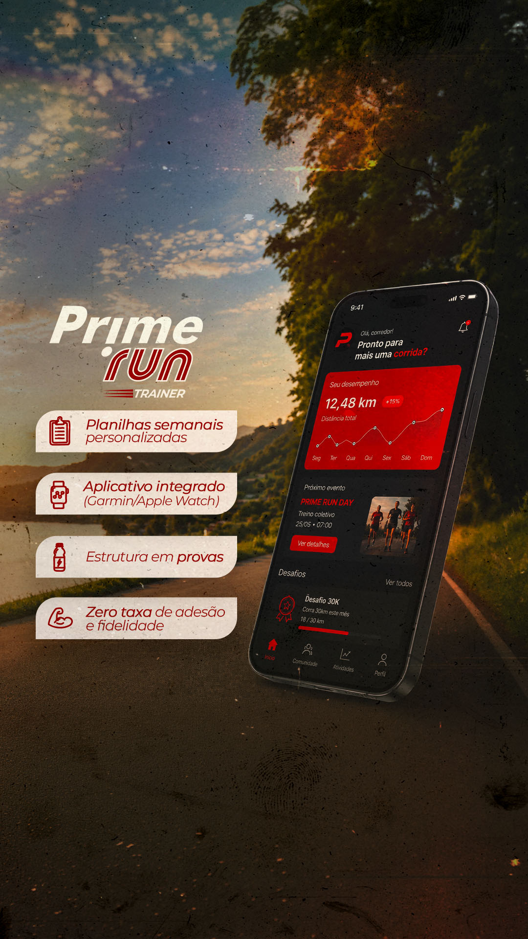 Prime Run Trainer - planilhas semanais personalizadas, aplicativo integrado, estrutura em provas e zero taxa de adesão